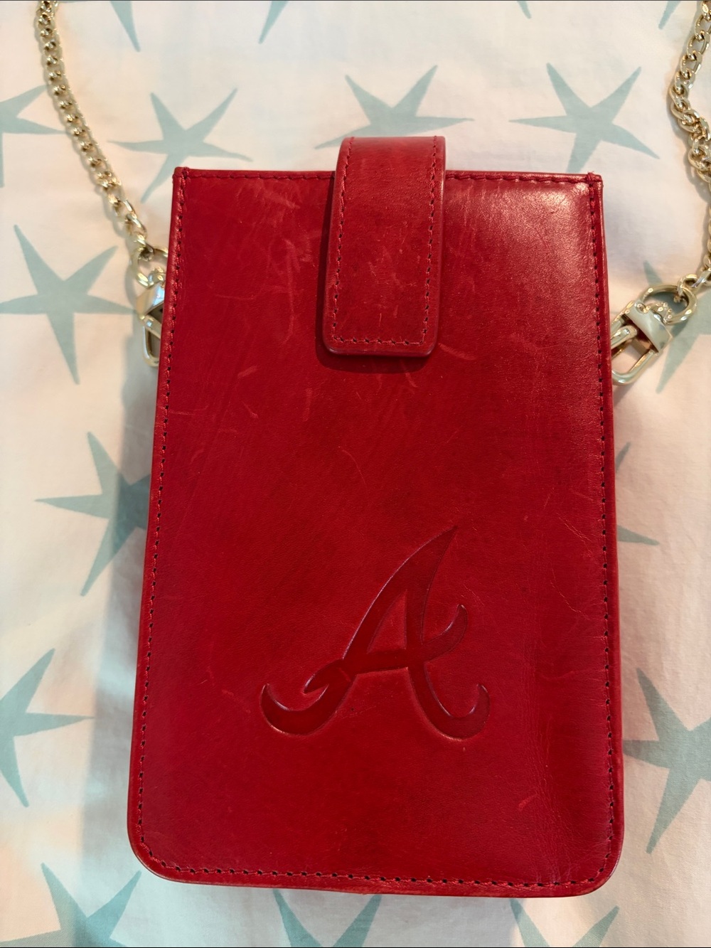 Red Leather Crossbody Phone Pouch with Embossed 'A'